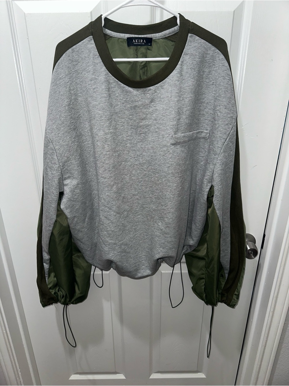 AKIRA Gray & Olive Green Drawstring Pullover